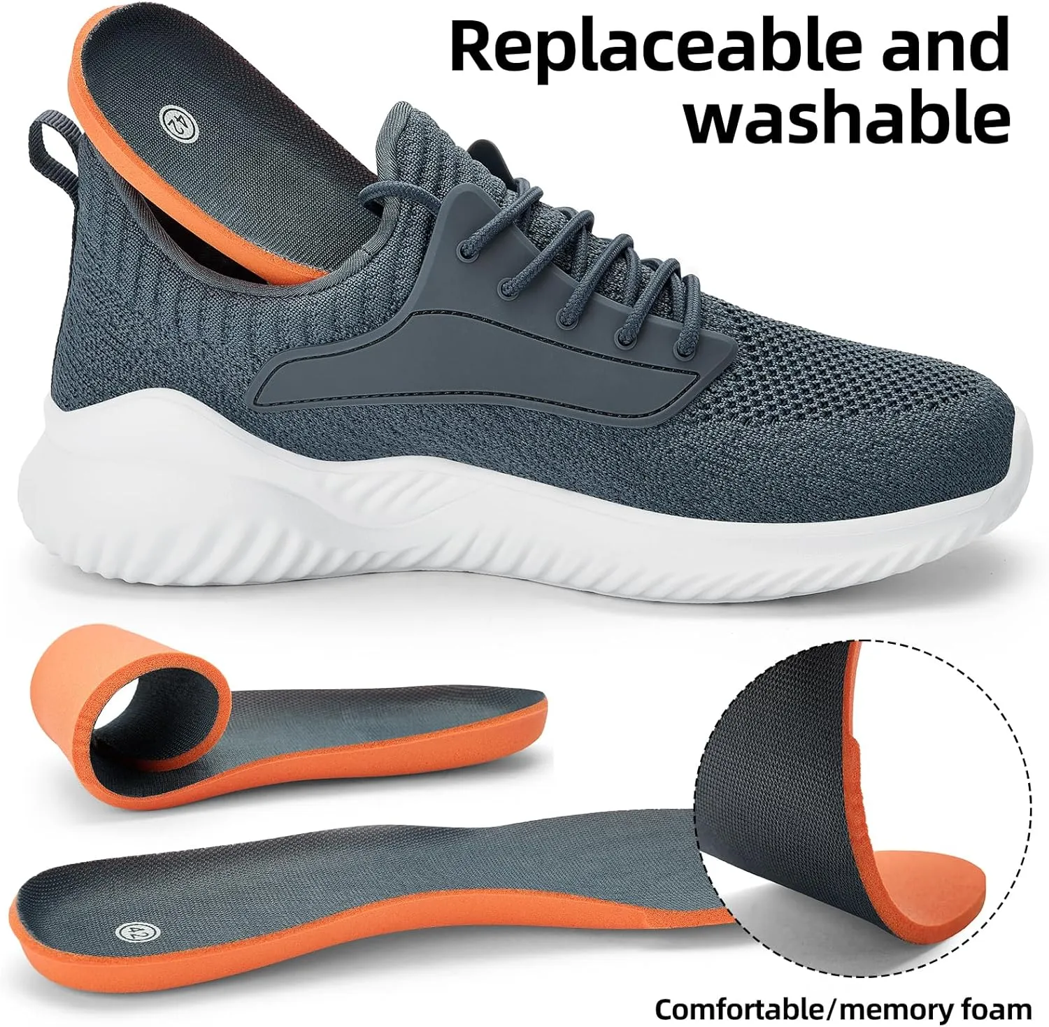 SDolphin Walking Shoes for Mens Sneakers - Slip on Athletic Running Tennis Shoes Comfortable Memory Foam Workout Gym Jogging Indoor Outdoor Lightweight Breathable Casual Sneakers