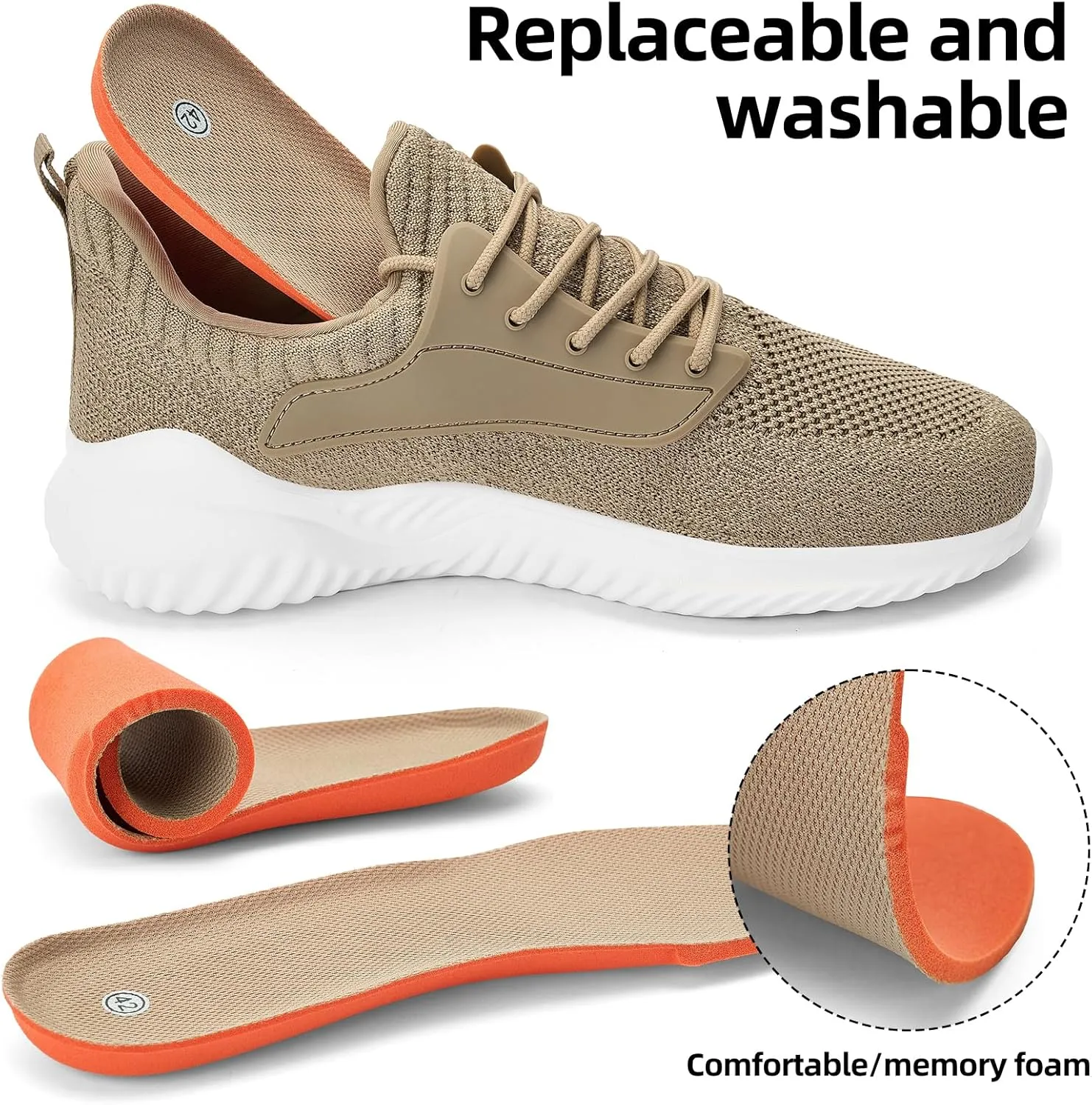 SDolphin Walking Shoes for Mens Sneakers - Slip on Athletic Running Tennis Shoes Comfortable Memory Foam Workout Gym Jogging Indoor Outdoor Lightweight Breathable Casual Sneakers
