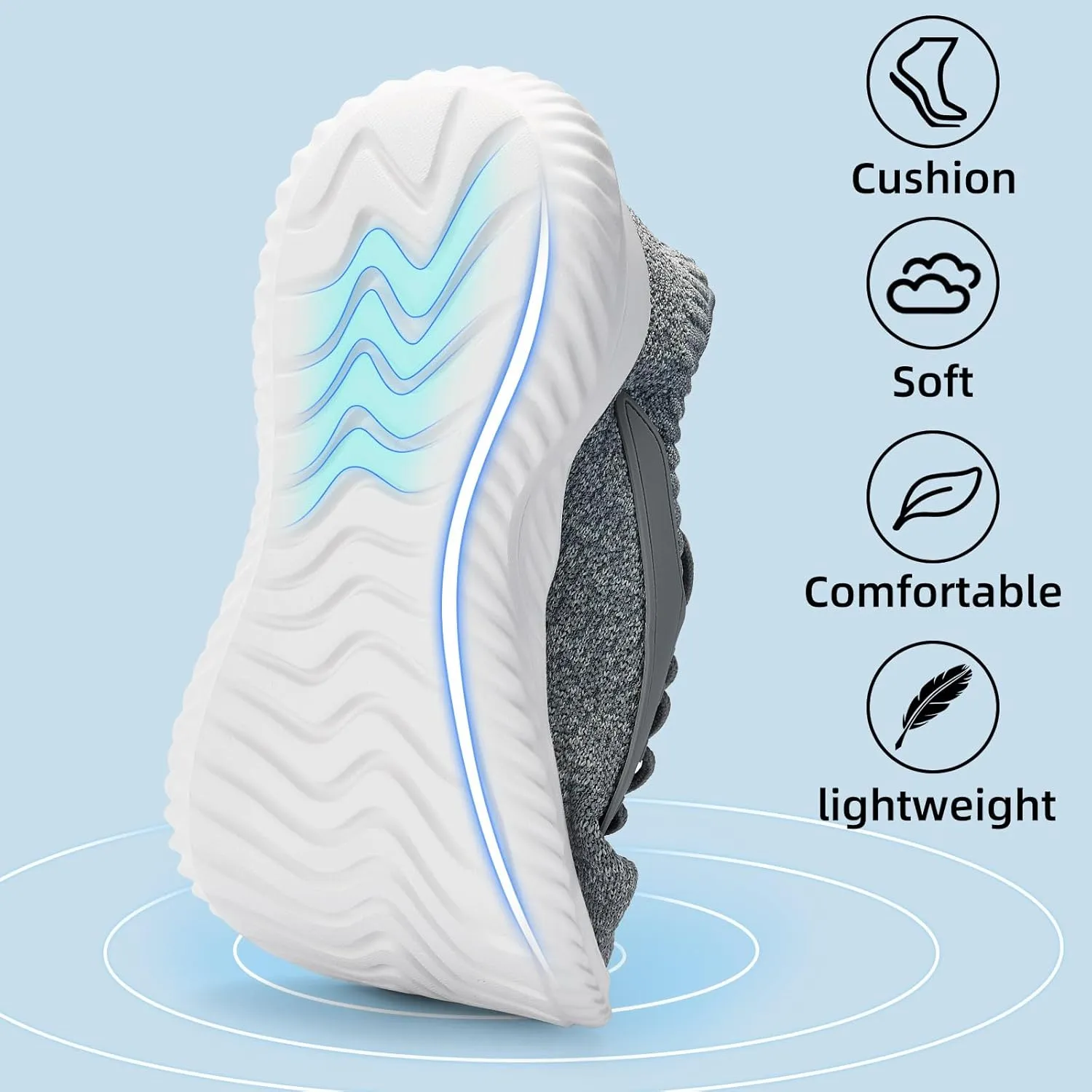 SDolphin Walking Shoes for Mens Sneakers - Slip on Athletic Running Tennis Shoes Comfortable Memory Foam Workout Gym Jogging Indoor Outdoor Lightweight Breathable Casual Sneakers