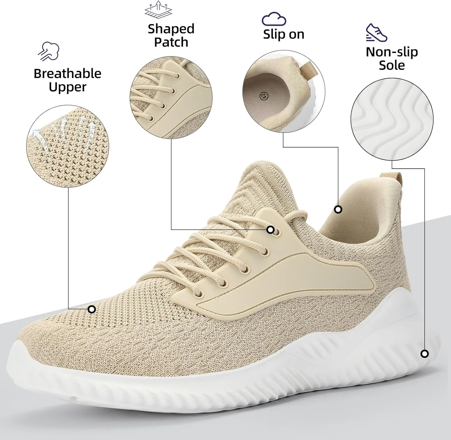 SDolphin Walking Shoes for Mens Sneakers - Slip on Athletic Running Tennis Shoes Comfortable Memory Foam Workout Gym Jogging Indoor Outdoor Lightweight Breathable Casual Sneakers