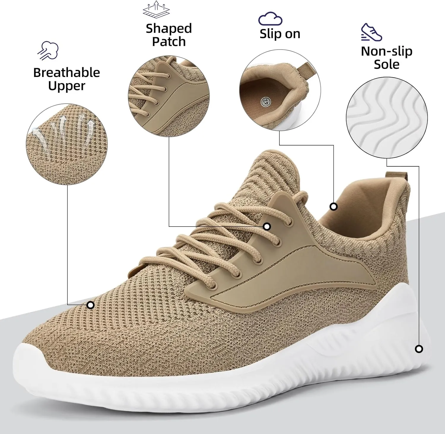 SDolphin Walking Shoes for Mens Sneakers - Slip on Athletic Running Tennis Shoes Comfortable Memory Foam Workout Gym Jogging Indoor Outdoor Lightweight Breathable Casual Sneakers