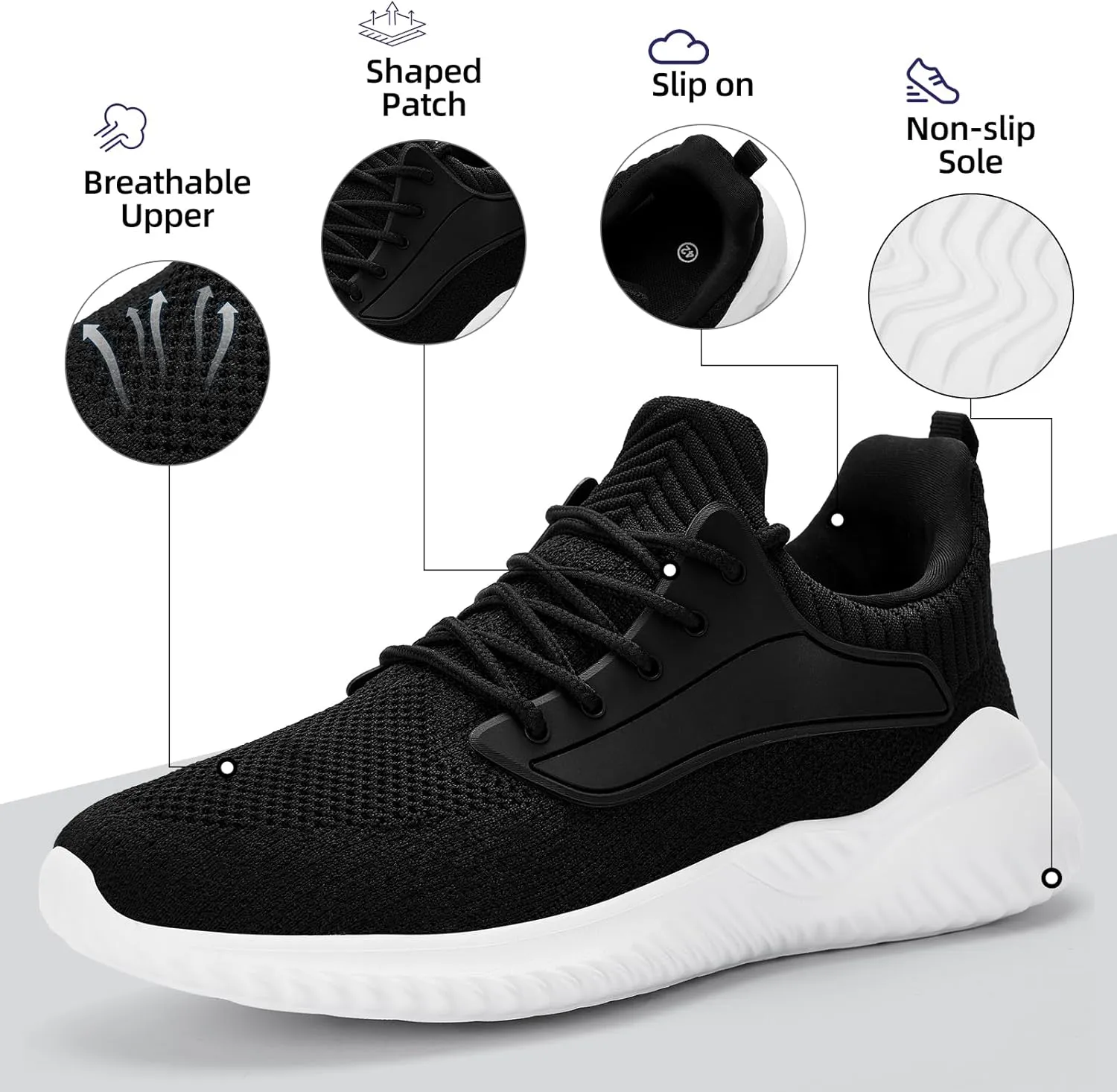 SDolphin Walking Shoes for Mens Sneakers - Slip on Athletic Running Tennis Shoes Comfortable Memory Foam Workout Gym Jogging Indoor Outdoor Lightweight Breathable Casual Sneakers