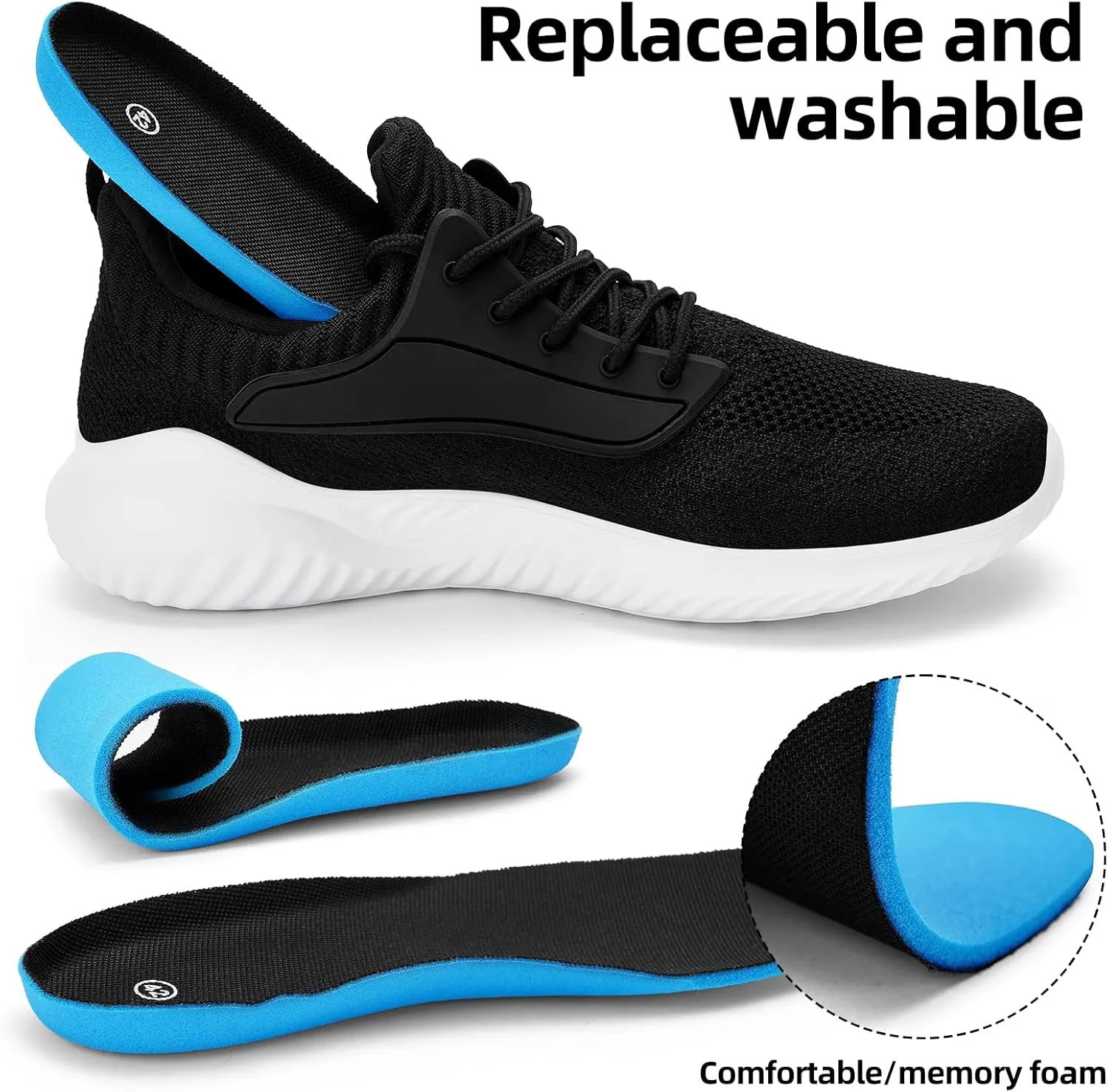SDolphin Walking Shoes for Mens Sneakers - Slip on Athletic Running Tennis Shoes Comfortable Memory Foam Workout Gym Jogging Indoor Outdoor Lightweight Breathable Casual Sneakers