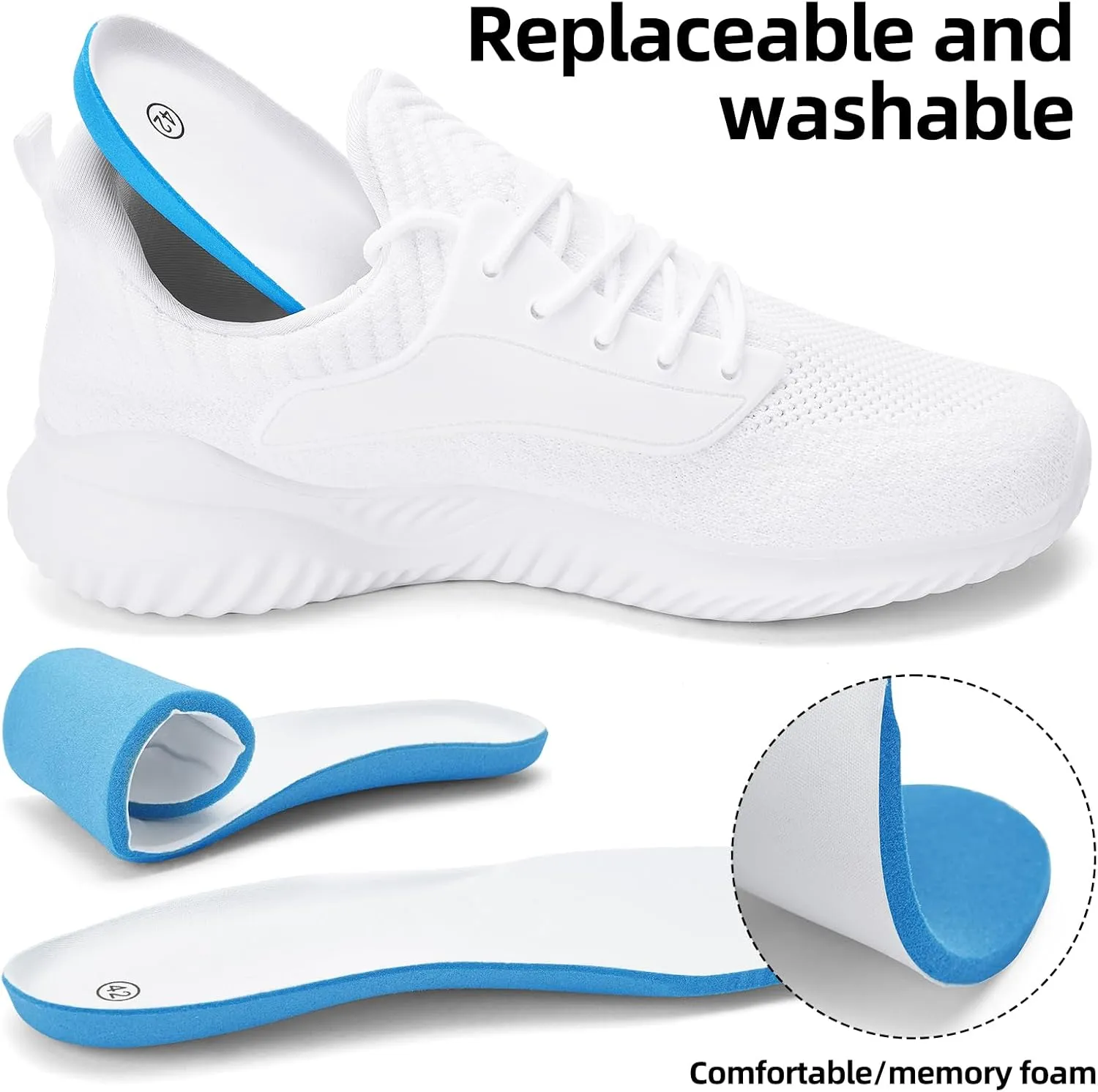 SDolphin Walking Shoes for Mens Sneakers - Slip on Athletic Running Tennis Shoes Comfortable Memory Foam Workout Gym Jogging Indoor Outdoor Lightweight Breathable Casual Sneakers