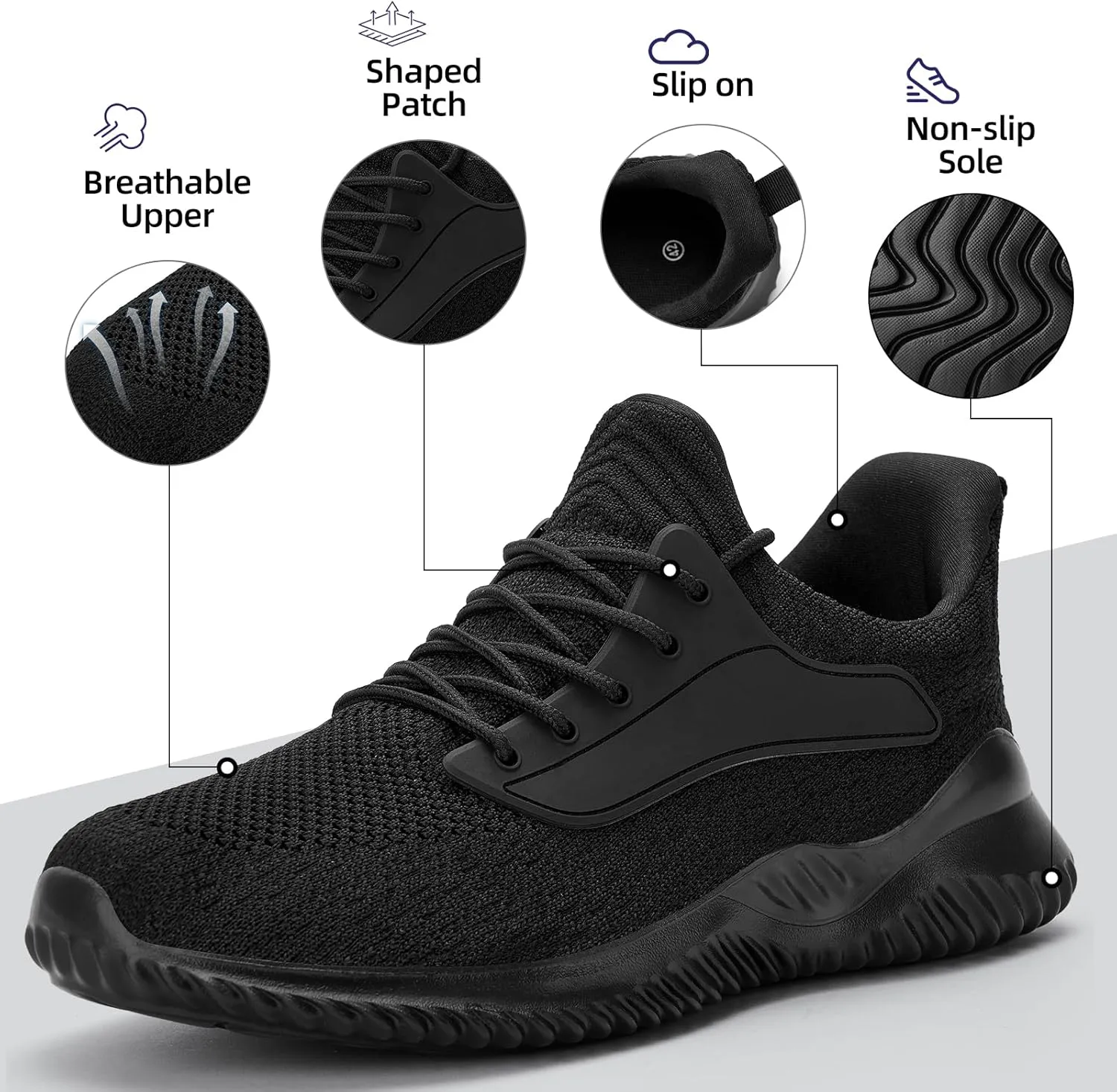 SDolphin Walking Shoes for Mens Sneakers - Slip on Athletic Running Tennis Shoes Comfortable Memory Foam Workout Gym Jogging Indoor Outdoor Lightweight Breathable Casual Sneakers