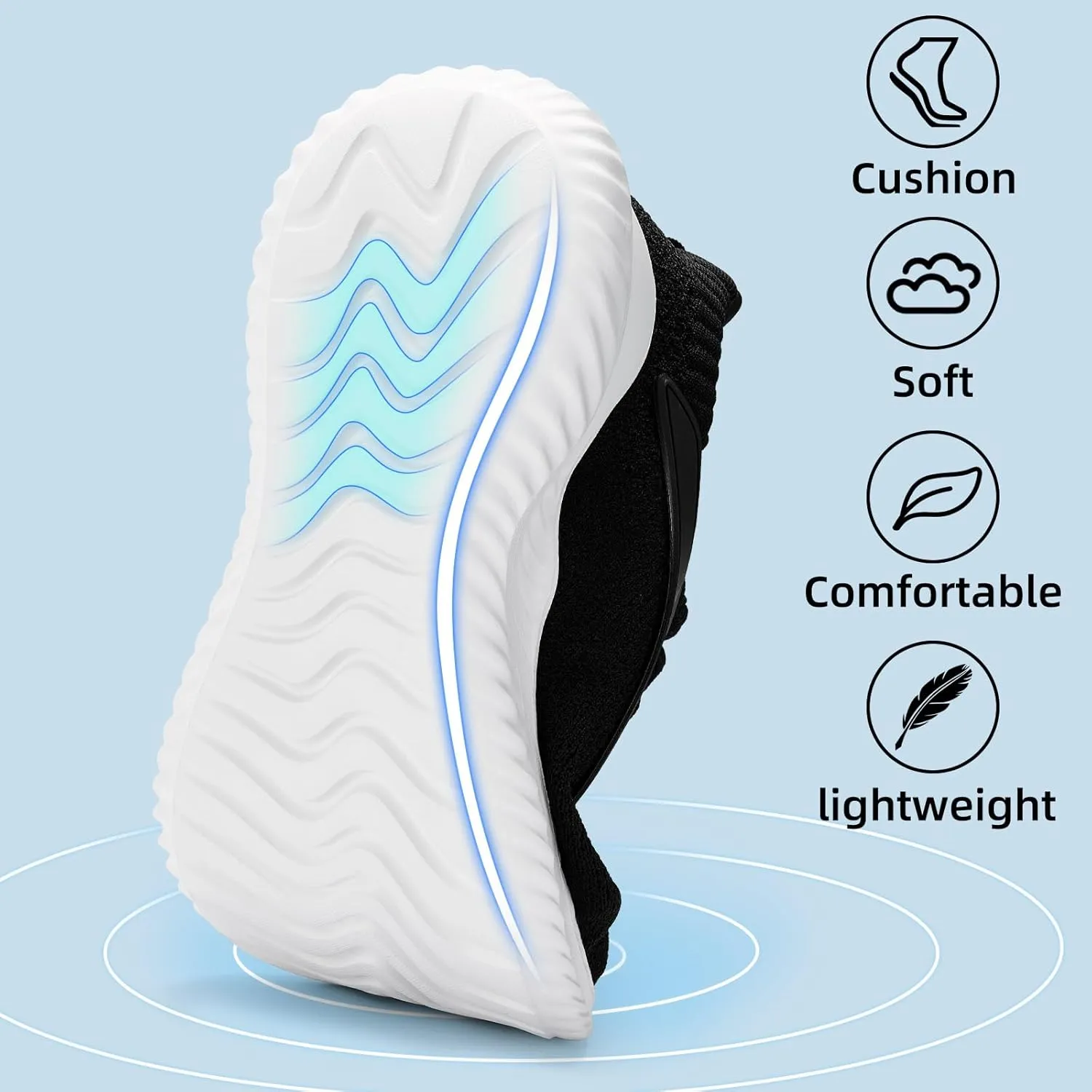 SDolphin Walking Shoes for Mens Sneakers - Slip on Athletic Running Tennis Shoes Comfortable Memory Foam Workout Gym Jogging Indoor Outdoor Lightweight Breathable Casual Sneakers