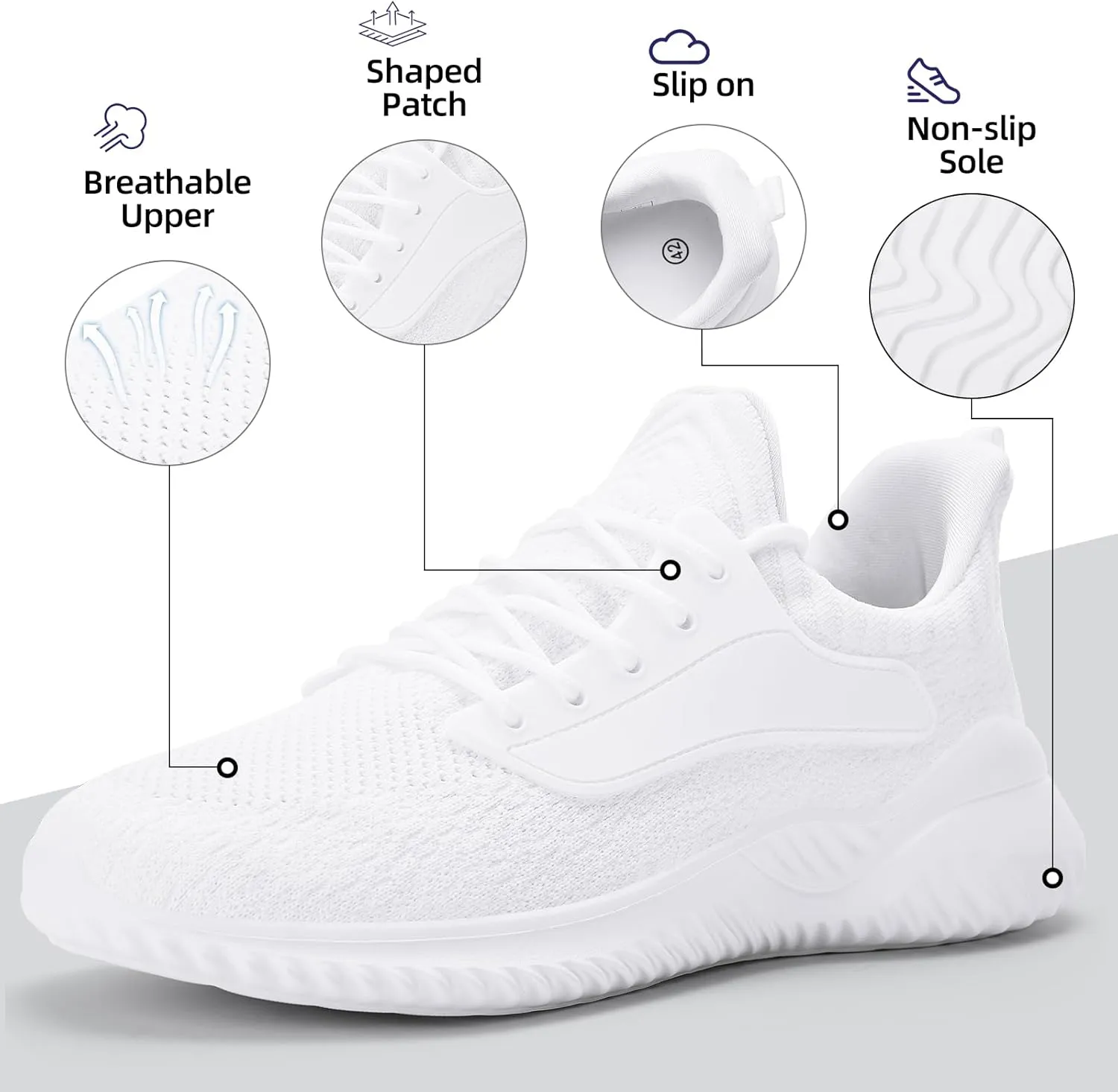 SDolphin Walking Shoes for Mens Sneakers - Slip on Athletic Running Tennis Shoes Comfortable Memory Foam Workout Gym Jogging Indoor Outdoor Lightweight Breathable Casual Sneakers
