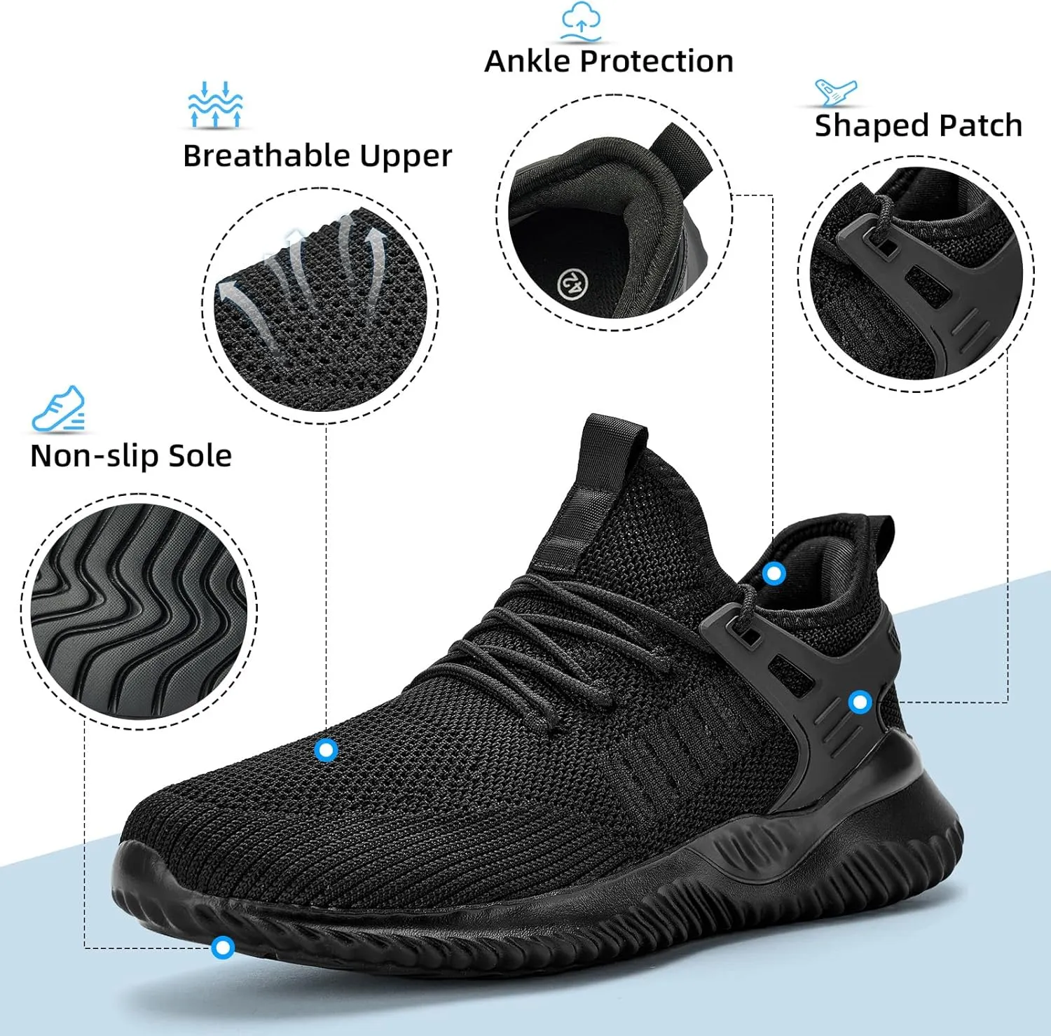 SDolphin Walking Shoes Mens Sneakers - Slip on Memory Foam Tennis Running Shoes for Athletic Workout Gym Jogging Lightweight Breathable Casual Sneakers