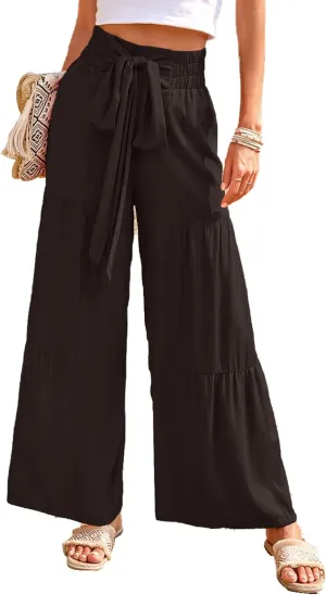 SESERAGI Wide Leg Flowy Work Casual Loose Palazzo Pants for Women Paperbag Waist Trendy Pull On Trousers Slacks