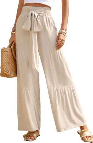 SESERAGI Wide Leg Flowy Work Casual Loose Palazzo Pants for Women Paperbag Waist Trendy Pull On Trousers Slacks