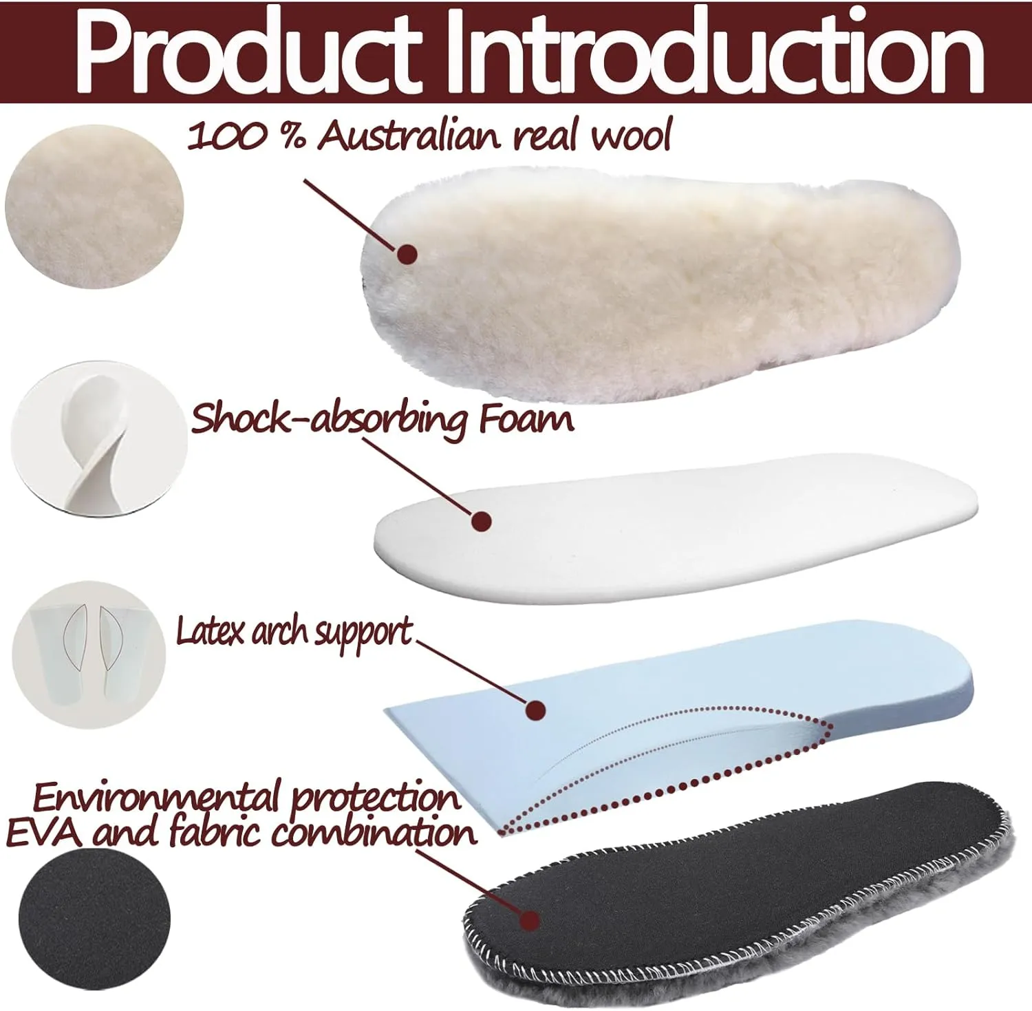 Sheepskin Insoles Flat Feet Orthopedic Arch Support Inserts for Plantar Fasciitis Swollen Feet Pain Relief Neuropathy White Mens 8 Women 10