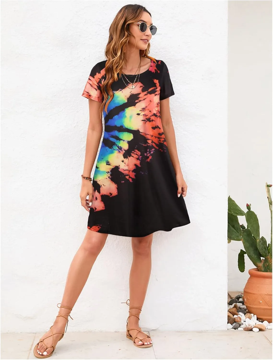 Sherosa Women's Summer Dresses 2025 Beach Boho Sundress Short Sleeve Loose Casual Tshirt Dress with Pockets
