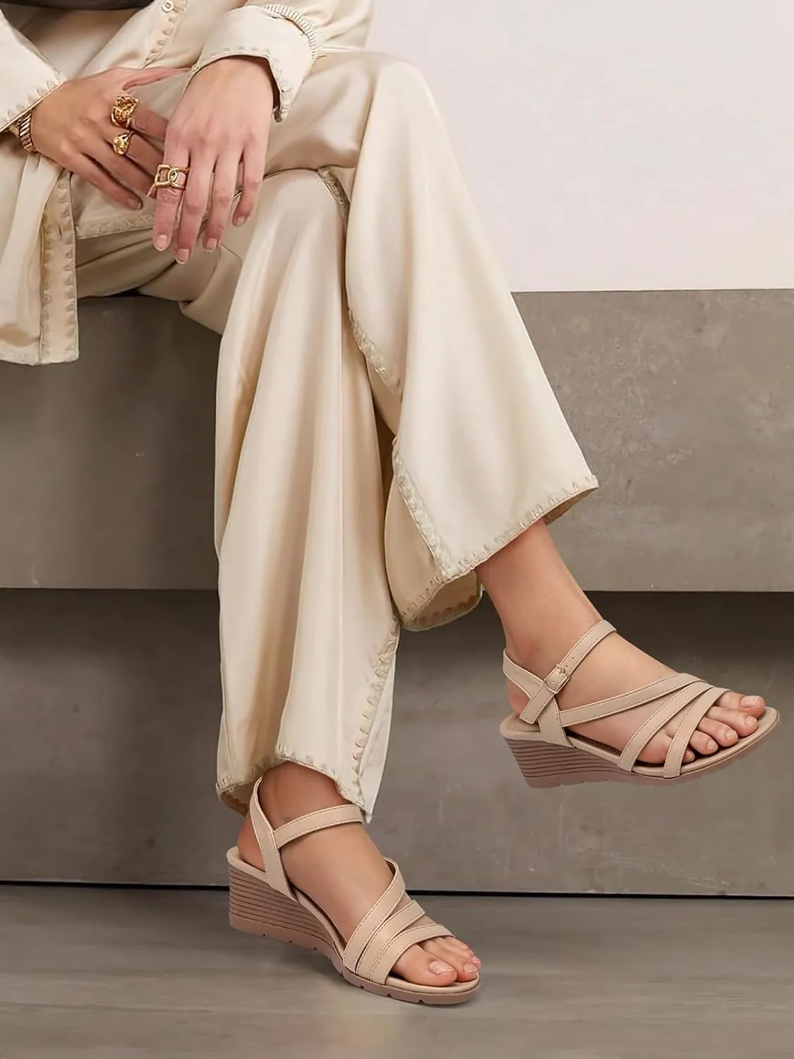 SHIBEVER Wedge Sandals for Women Dressy: Summer Low Wedges Womens Comfortable Open Toe Sandal