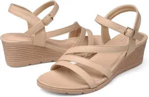 SHIBEVER Wedge Sandals for Women Dressy: Summer Low Wedges Womens Comfortable Open Toe Sandal