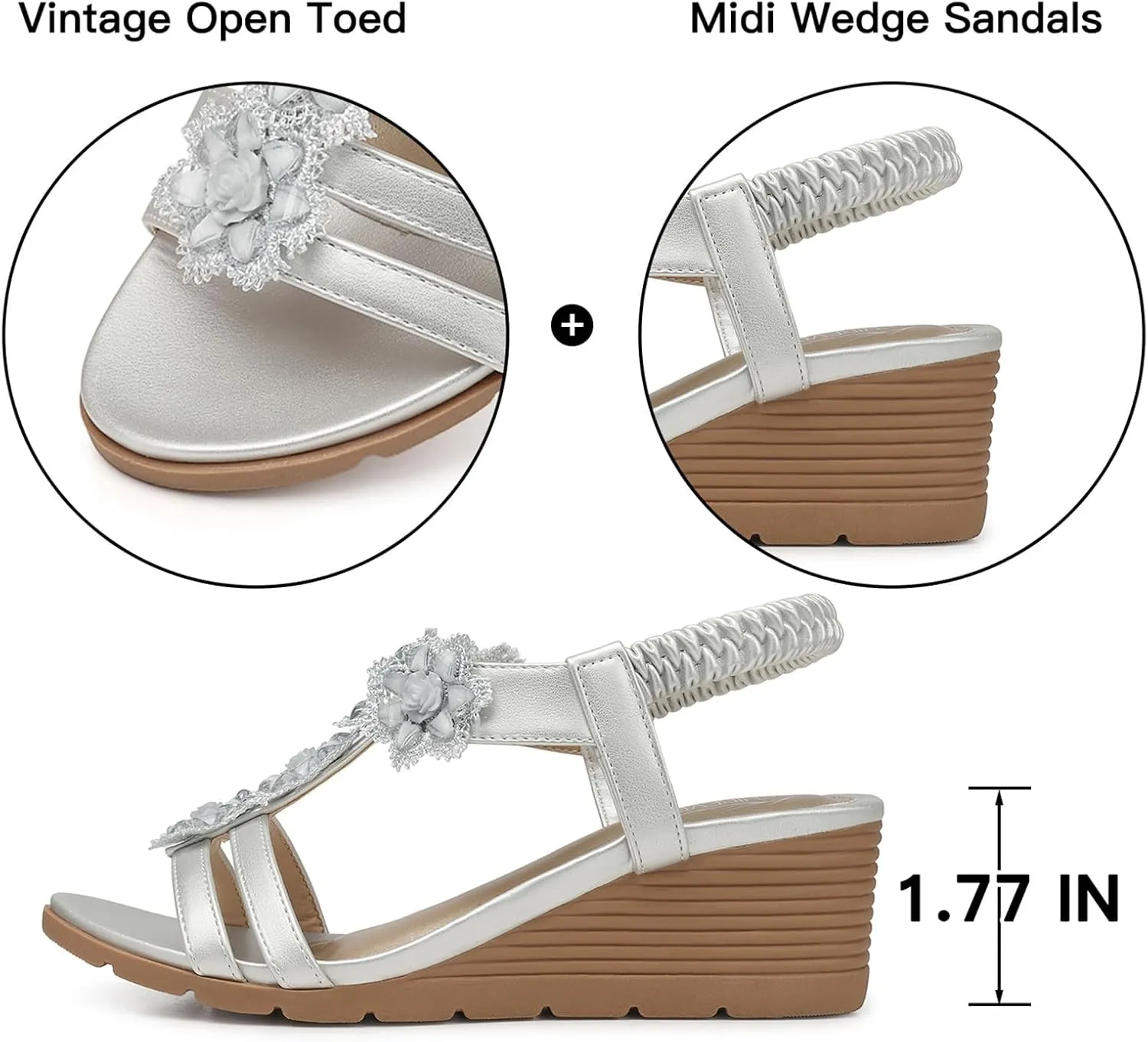 SHIBEVER Womens Sandals Wedge Flower: Open Toe Elastic Ankle Strap Wedge Sandal - Dressy Sandals Women - Comfortable Summer Bohemia