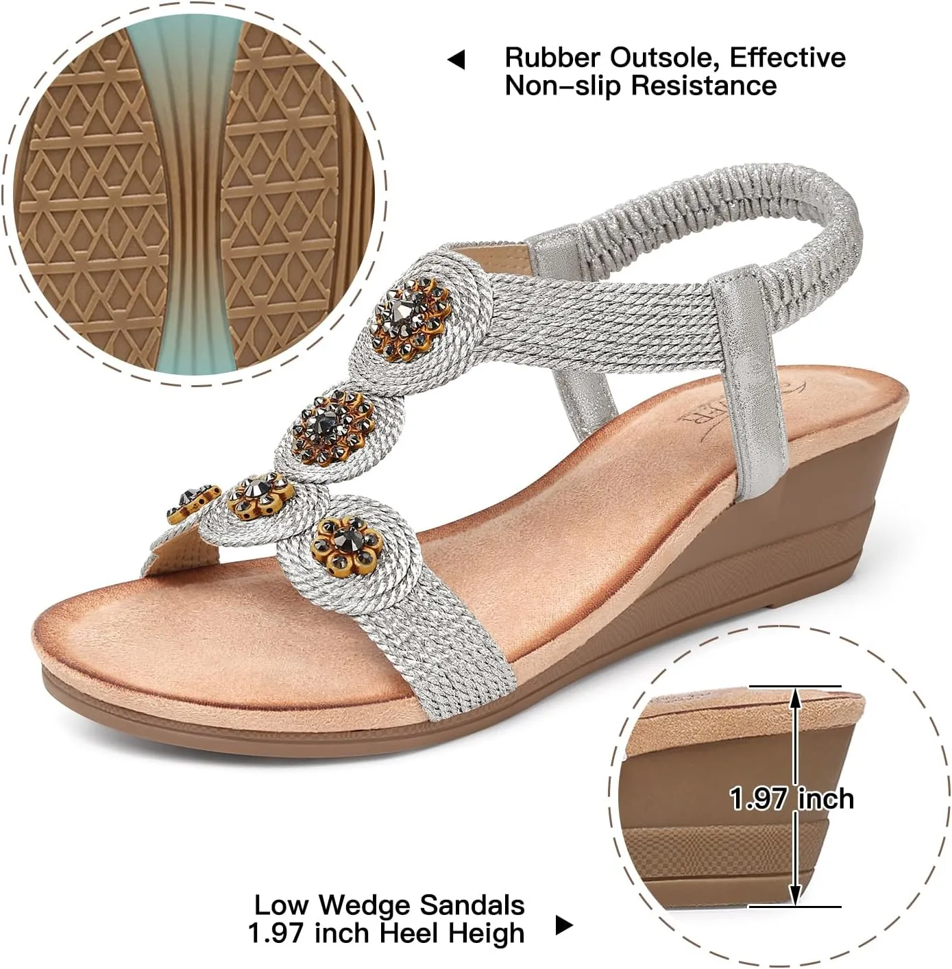 SHIBEVER Womens Sandals Wedge Low: Open Toe Elastic Ankle Strap Wedge Sandal - Dressy Sandals Women - Comfortable Summer