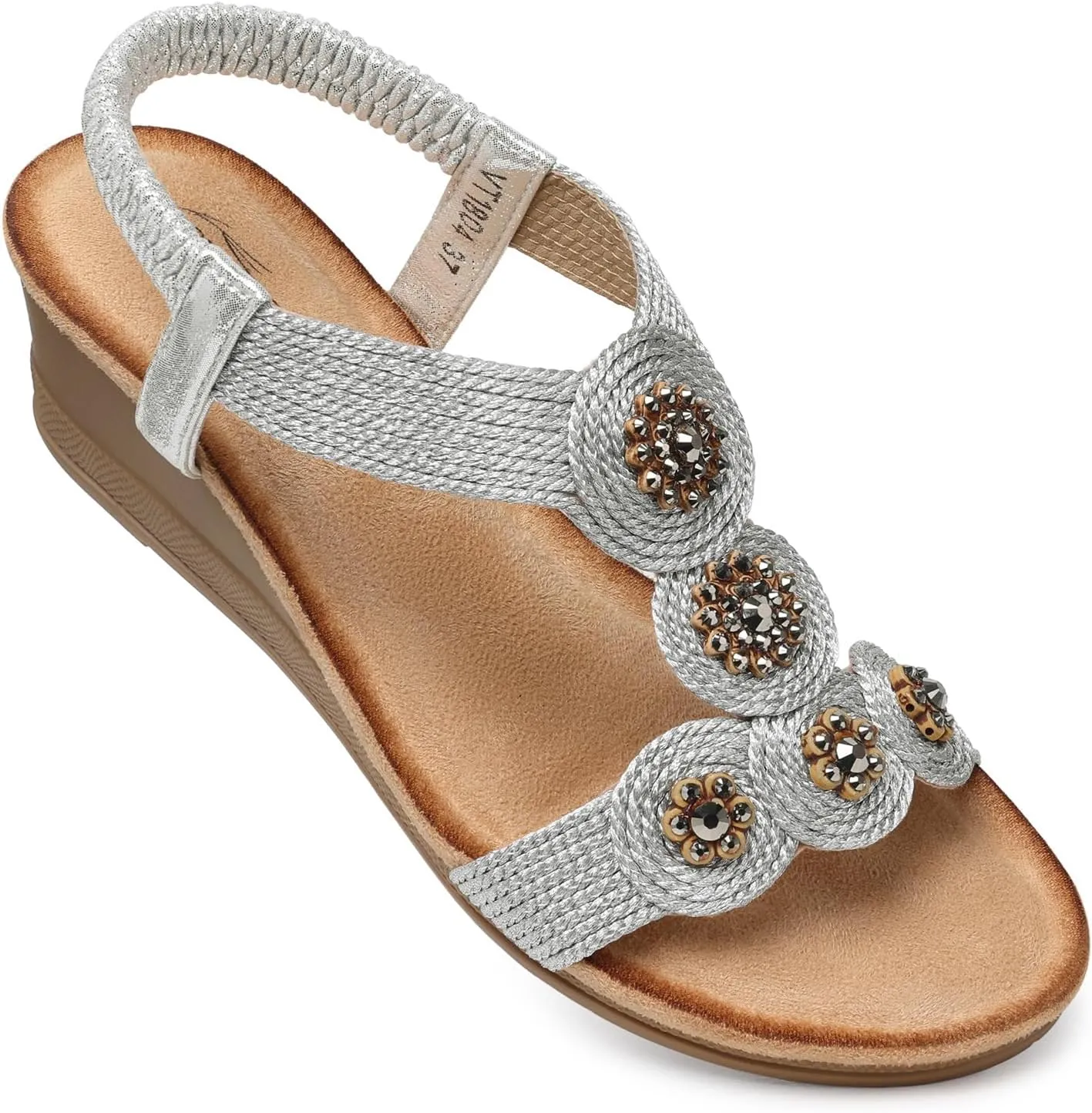SHIBEVER Womens Sandals Wedge Low: Open Toe Elastic Ankle Strap Wedge Sandal - Dressy Sandals Women - Comfortable Summer