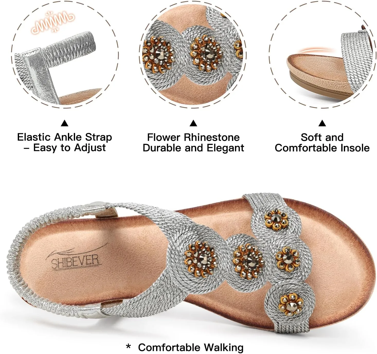 SHIBEVER Womens Sandals Wedge Low: Open Toe Elastic Ankle Strap Wedge Sandal - Dressy Sandals Women - Comfortable Summer