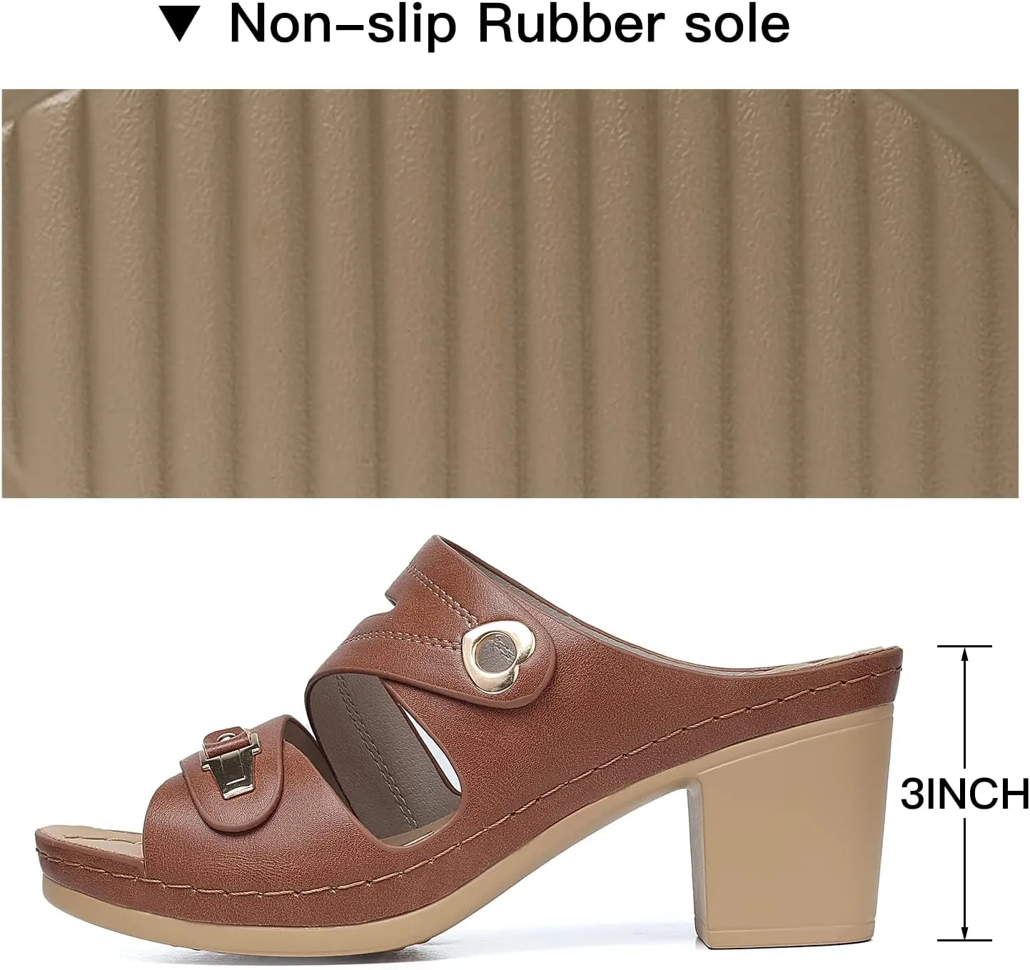 SHIBEVER Women's Summer Sandals, Low Wedge Block Heels, Comfortable PU Leather, Slip-On, Open Toe, Dressy & Casual