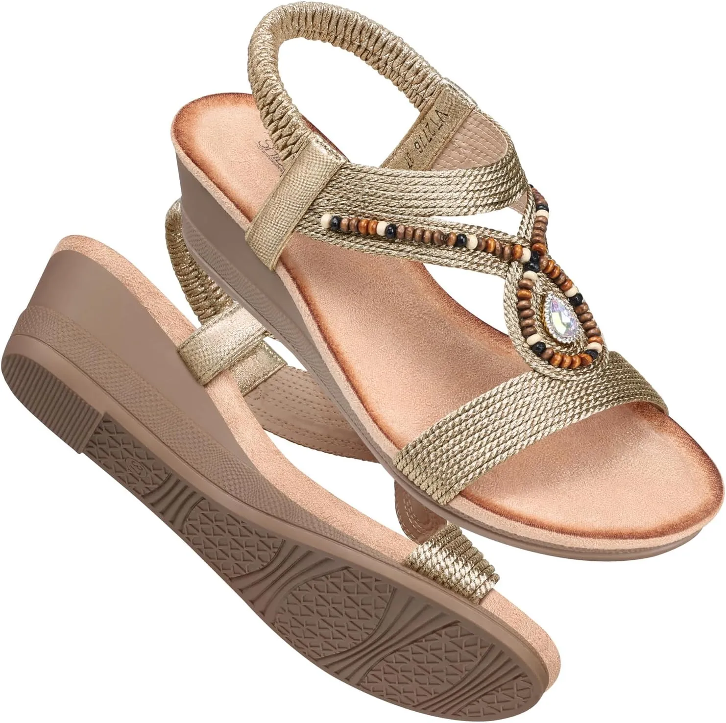 SHIBEVER Womens Wedge Sandals Low: Elastic Ankle Strap Wedge Sandals - Dressy Sandals Women - Comfortable Open Toe