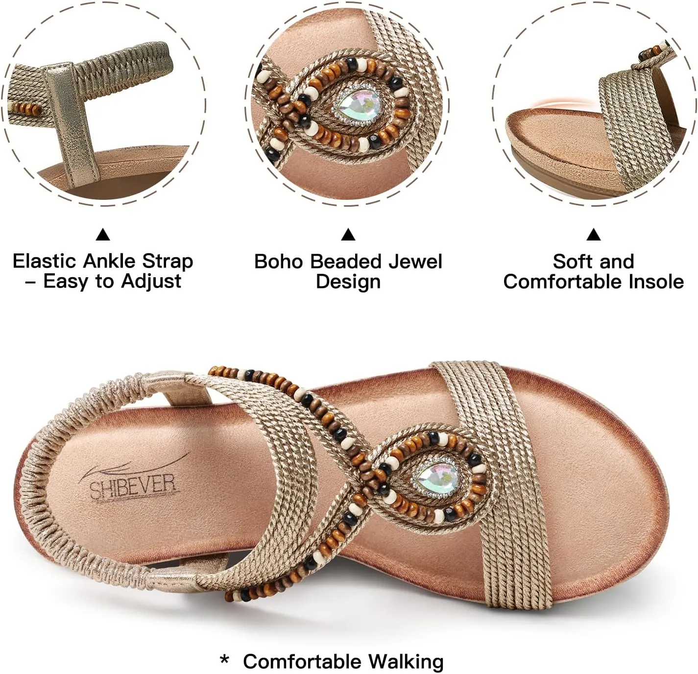SHIBEVER Womens Wedge Sandals Low: Elastic Ankle Strap Wedge Sandals - Dressy Sandals Women - Comfortable Open Toe