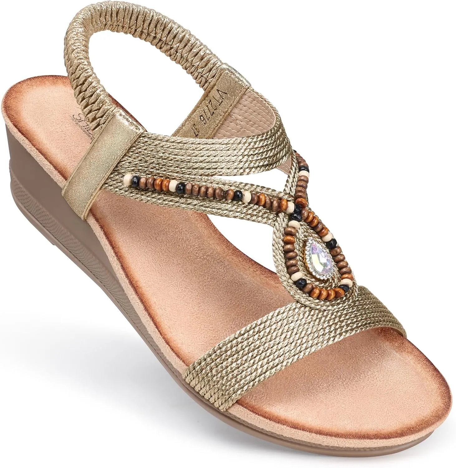 SHIBEVER Womens Wedge Sandals Low: Elastic Ankle Strap Wedge Sandals - Dressy Sandals Women - Comfortable Open Toe