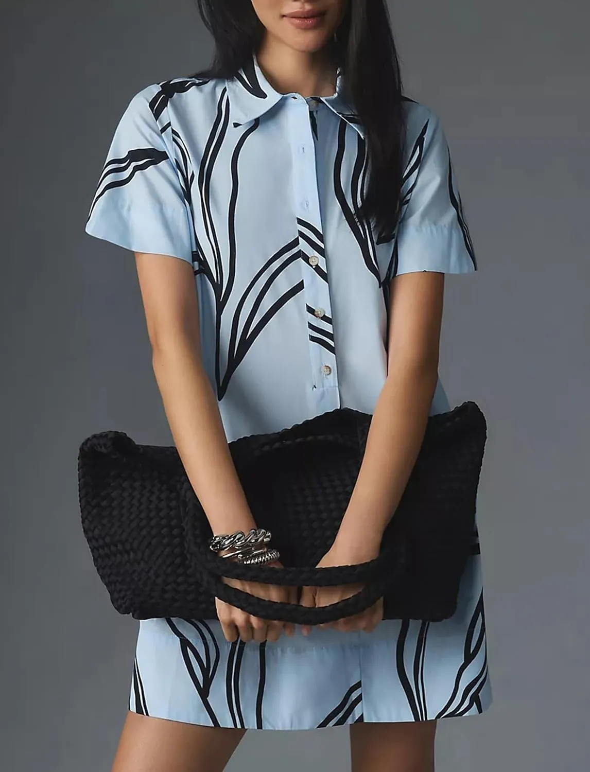 Short Sleeve Swing Tunic Mini Dress for Women Button Up Shirt Blouse Short Dress Summer Casual Flowy A Line Dress