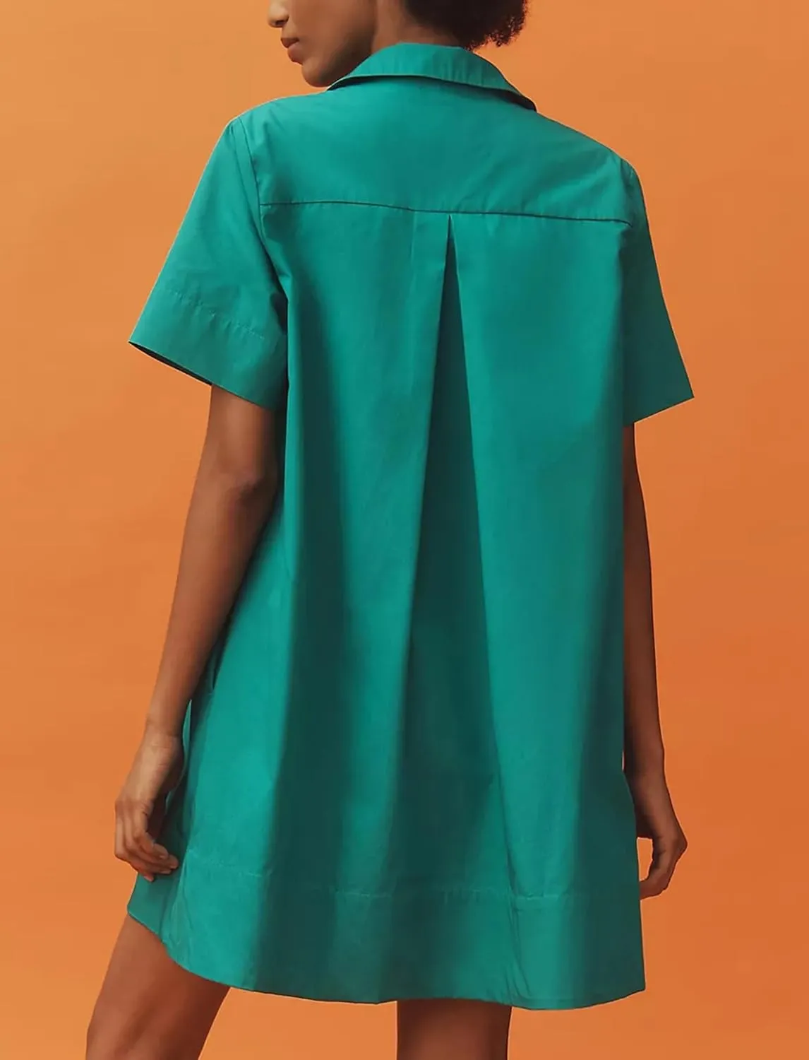 Short Sleeve Swing Tunic Mini Dress for Women Button Up Shirt Blouse Short Dress Summer Casual Flowy A Line Dress