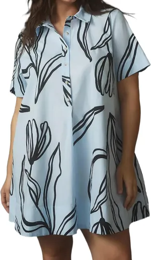 Short Sleeve Swing Tunic Mini Dress for Women Button Up Shirt Blouse Short Dress Summer Casual Flowy A Line Dress