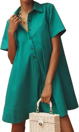 Short Sleeve Swing Tunic Mini Dress for Women Button Up Shirt Blouse Short Dress Summer Casual Flowy A Line Dress