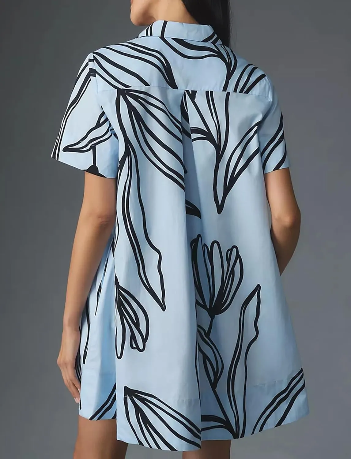 Short Sleeve Swing Tunic Mini Dress for Women Button Up Shirt Blouse Short Dress Summer Casual Flowy A Line Dress