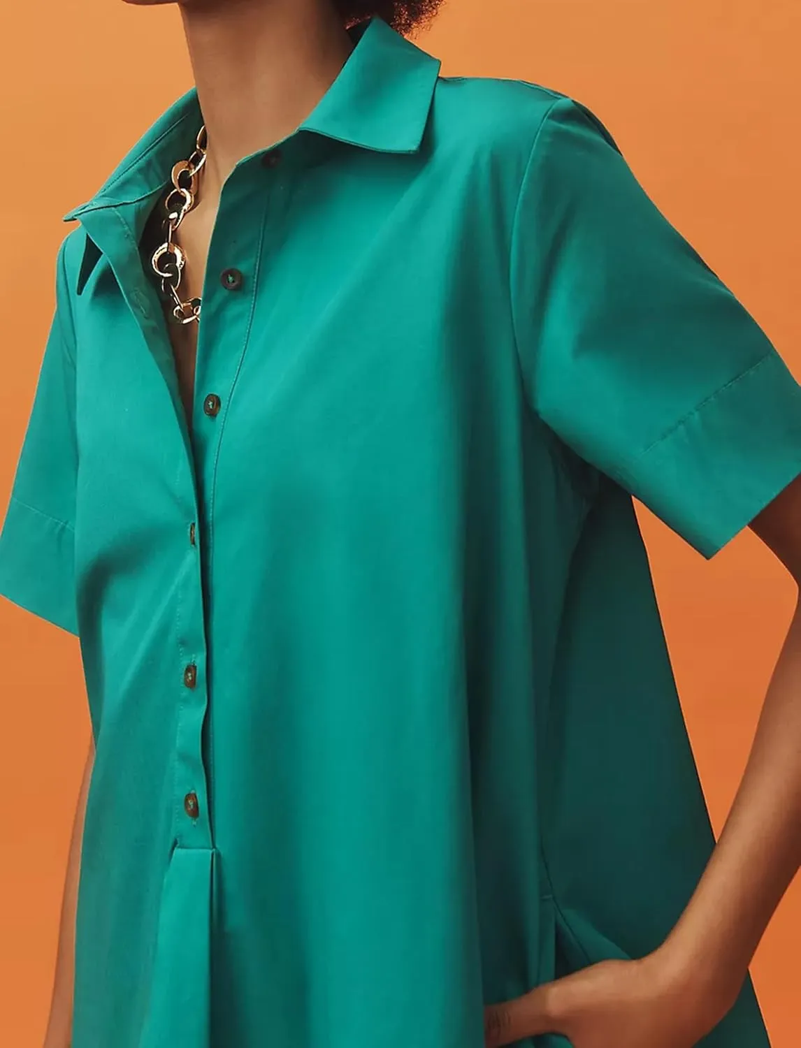 Short Sleeve Swing Tunic Mini Dress for Women Button Up Shirt Blouse Short Dress Summer Casual Flowy A Line Dress
