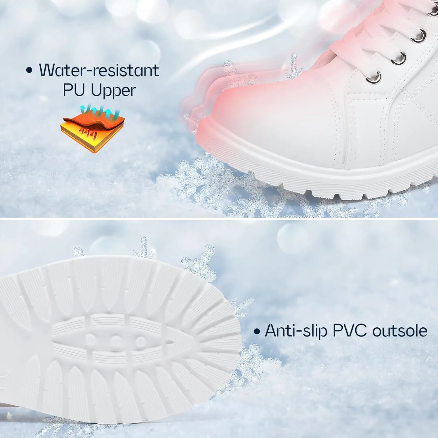Shupua Winter Ankle Boots for Women Hiking Boots Waterproof Combat Boots Warm Lace Up Boots Snow Bootie Low Heel