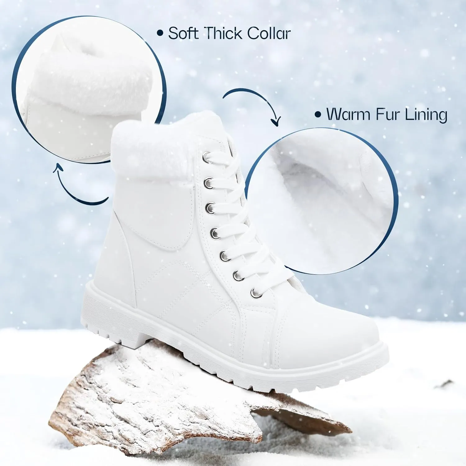 Shupua Winter Ankle Boots for Women Hiking Boots Waterproof Combat Boots Warm Lace Up Boots Snow Bootie Low Heel