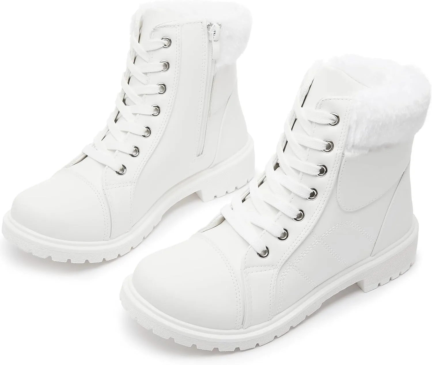 Shupua Winter Ankle Boots for Women Hiking Boots Waterproof Combat Boots Warm Lace Up Boots Snow Bootie Low Heel