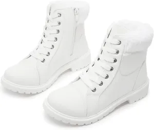 Shupua Winter Ankle Boots for Women Hiking Boots Waterproof Combat Boots Warm Lace Up Boots Snow Bootie Low Heel