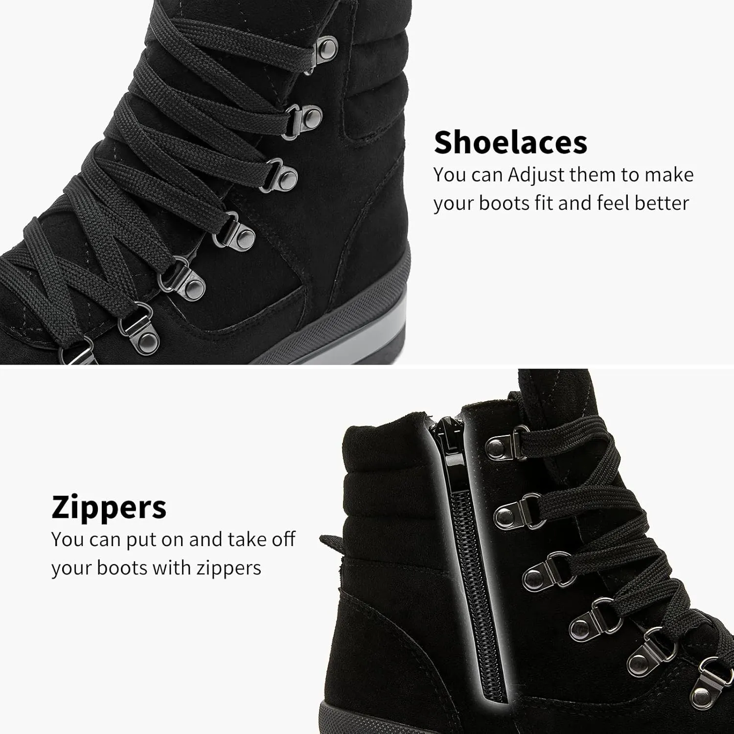 Shupua Women's Ankle Boots Winter Snow boots Fur Lined Warm Booties Girls Snow boot Lace Up Ankle boot
