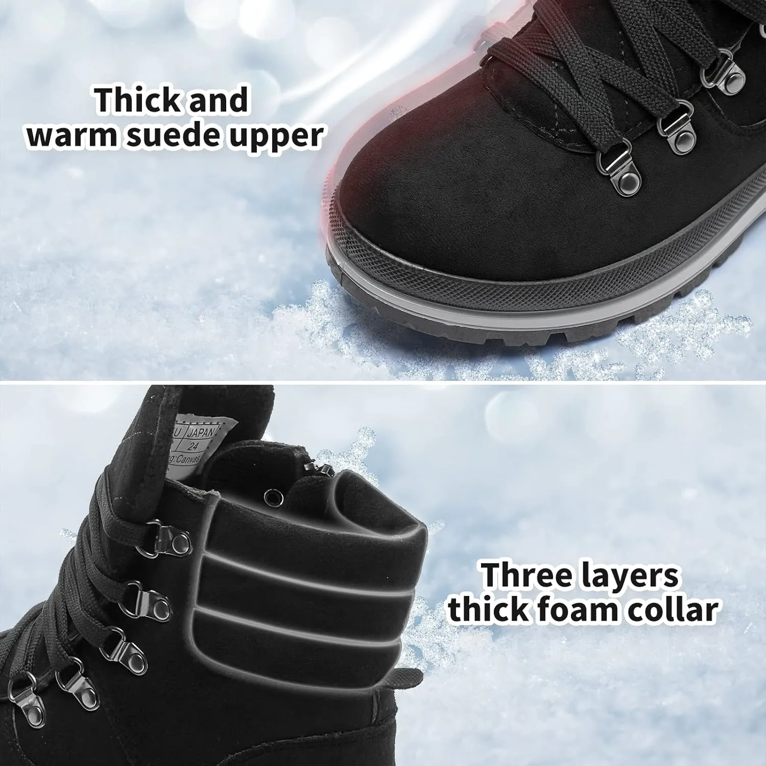 Shupua Women's Ankle Boots Winter Snow boots Fur Lined Warm Booties Girls Snow boot Lace Up Ankle boot