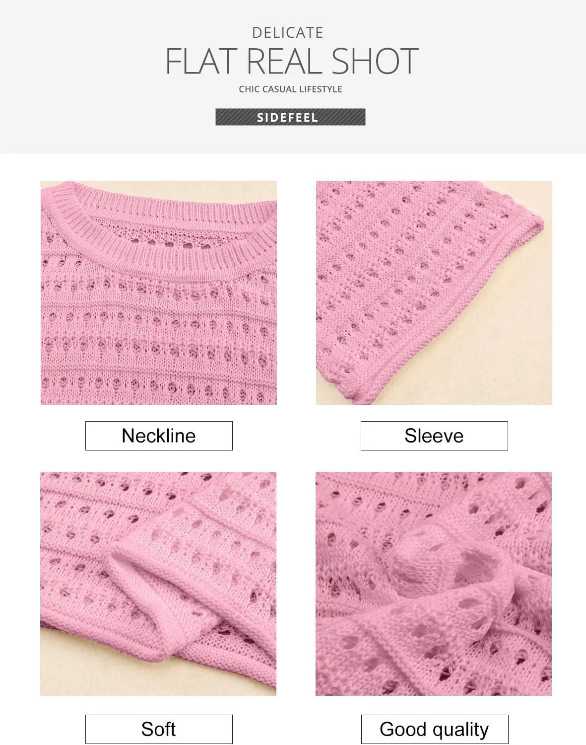Sidefeel Womens Sweaters Lightweight Casual Long Sleeve Loose Crochet Hollow Out Knit Pullover Tops Clothing