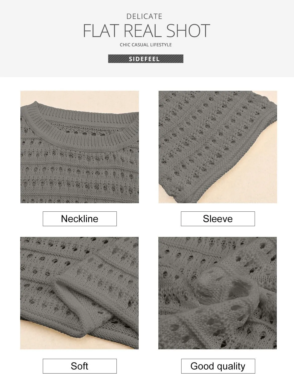 Sidefeel Womens Sweaters Lightweight Casual Long Sleeve Loose Crochet Hollow Out Knit Pullover Tops Clothing