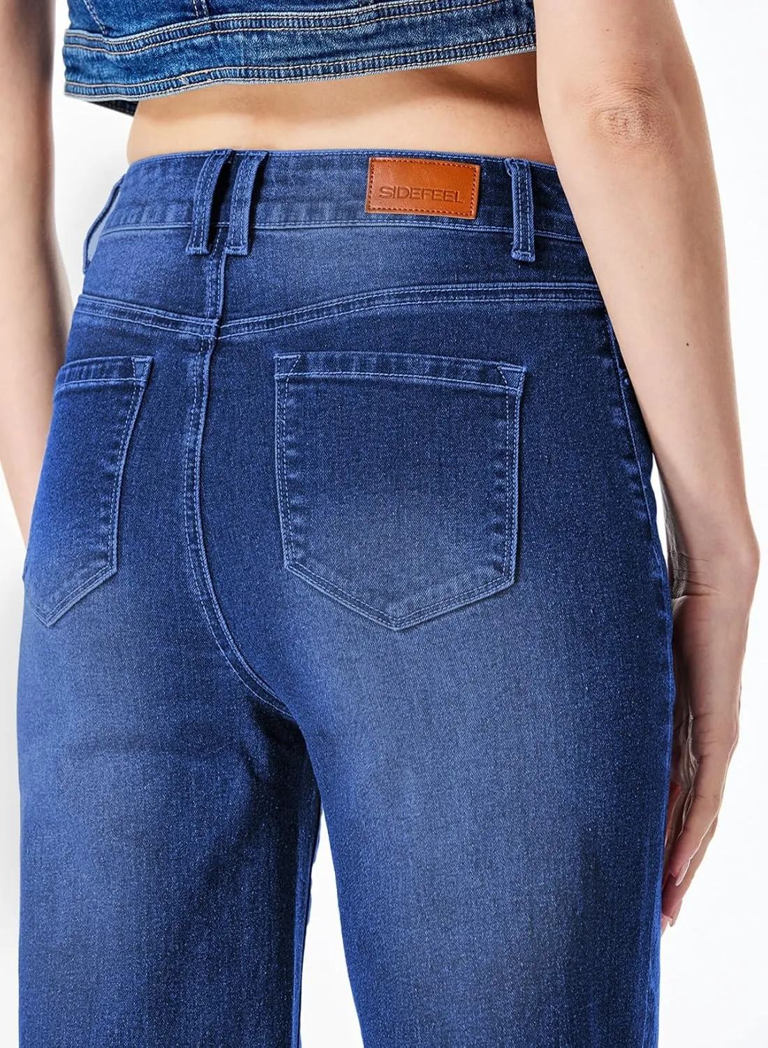 Sidefeel Women's Wide Leg Jeans Casual High Waisted Straight Zimbaplatinum Denim Pants with Pockets