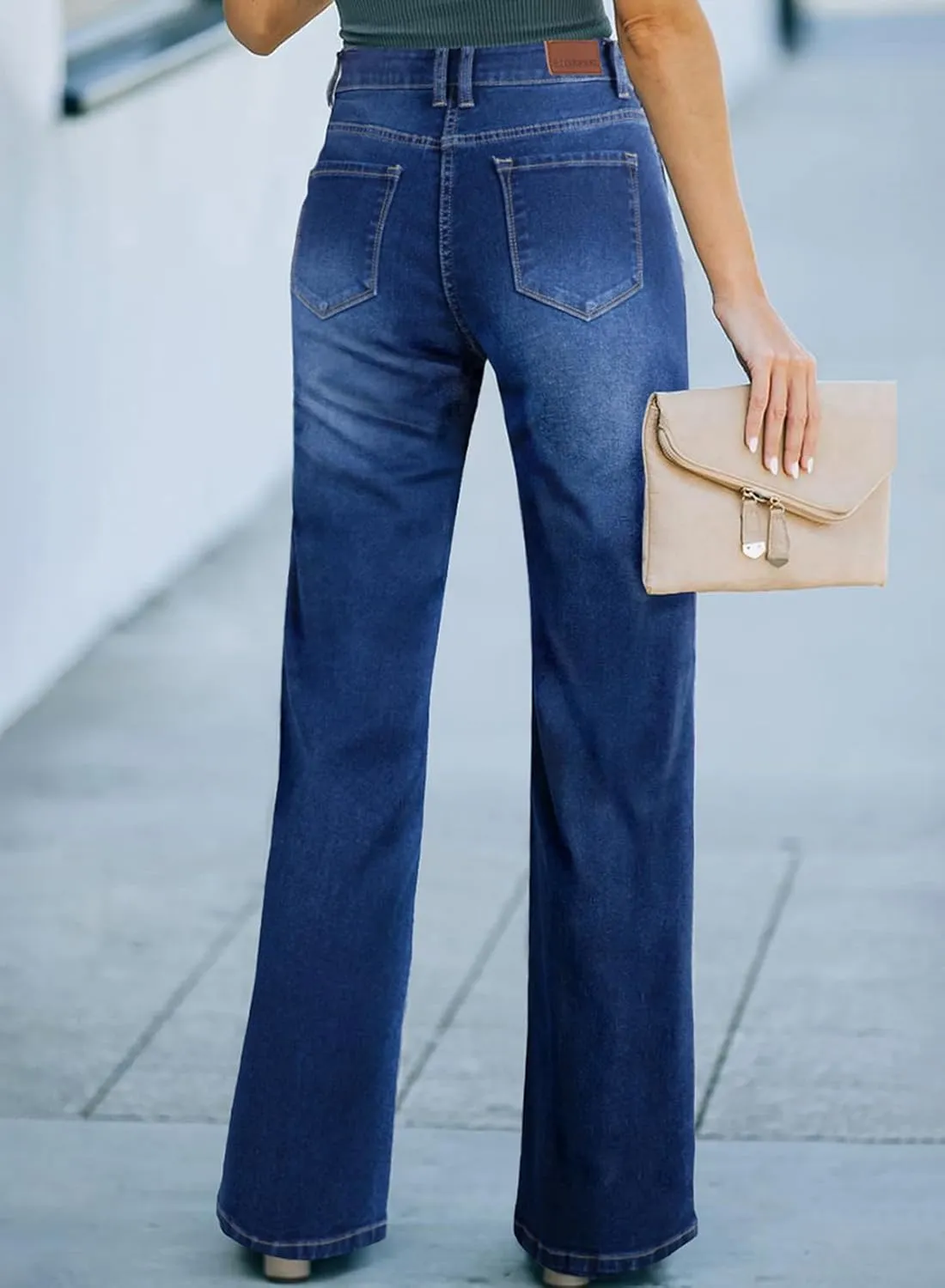 Sidefeel Women's Wide Leg Jeans Casual High Waisted Straight Zimbaplatinum Denim Pants with Pockets