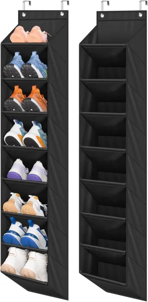 SLEEPING LAMB 2 Pack Narrow Over The Door Shoe Organizer with 8 Large Deep Pockets, Hanging Shoe Rack for Closet Door Storage for Boots, Sneakers (Black)
