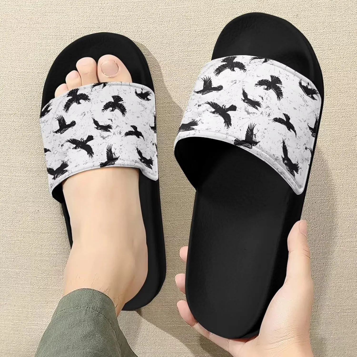 Slide Sandals, Beach Flats for Women, Comfotable Open Toe Non Slip Summer Shoes for Gym, Pool, Camping, Beach