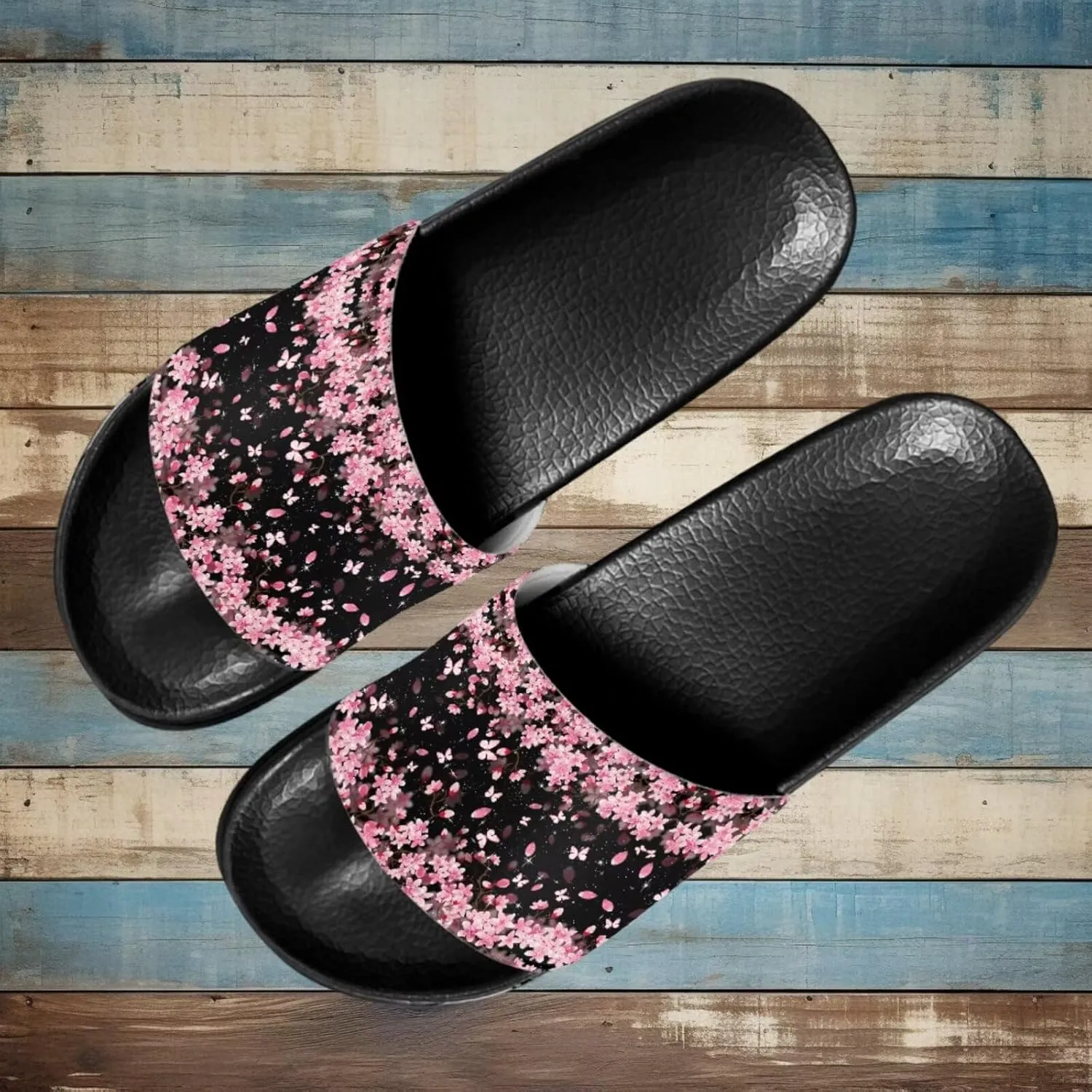 Slide Sandals, Beach Flats for Women, Comfotable Open Toe Non Slip Summer Shoes for Gym, Pool, Camping, Beach