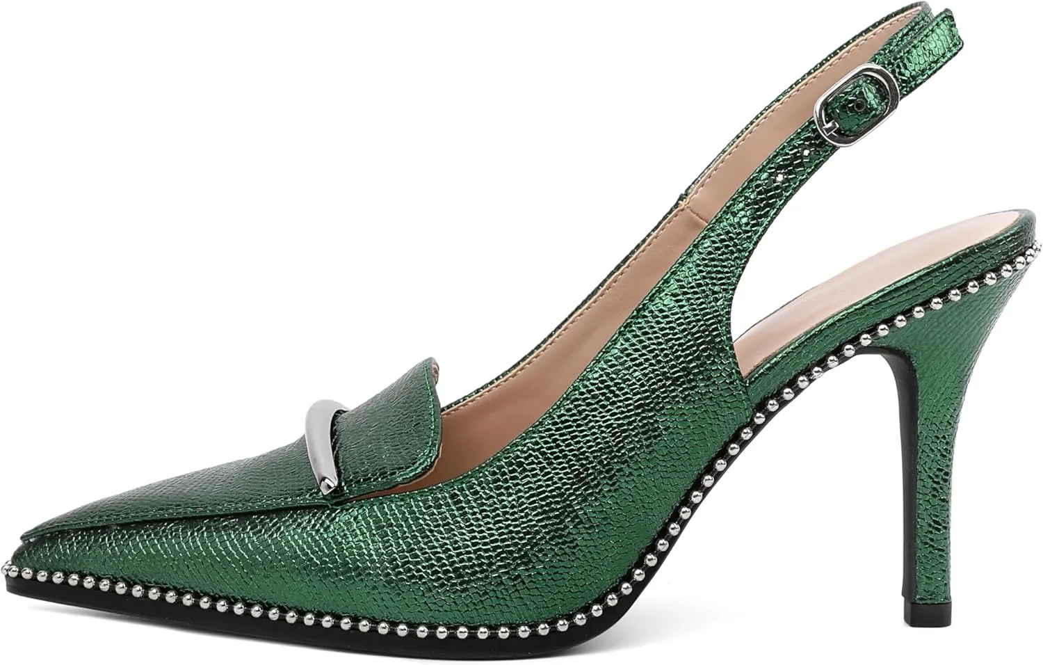 Slingback Heels Women Stilettos High Heel Beaded Pumps Closed Pointd Toe Shoes Slip On Event Party 3.5 Inch Heeled Loafers