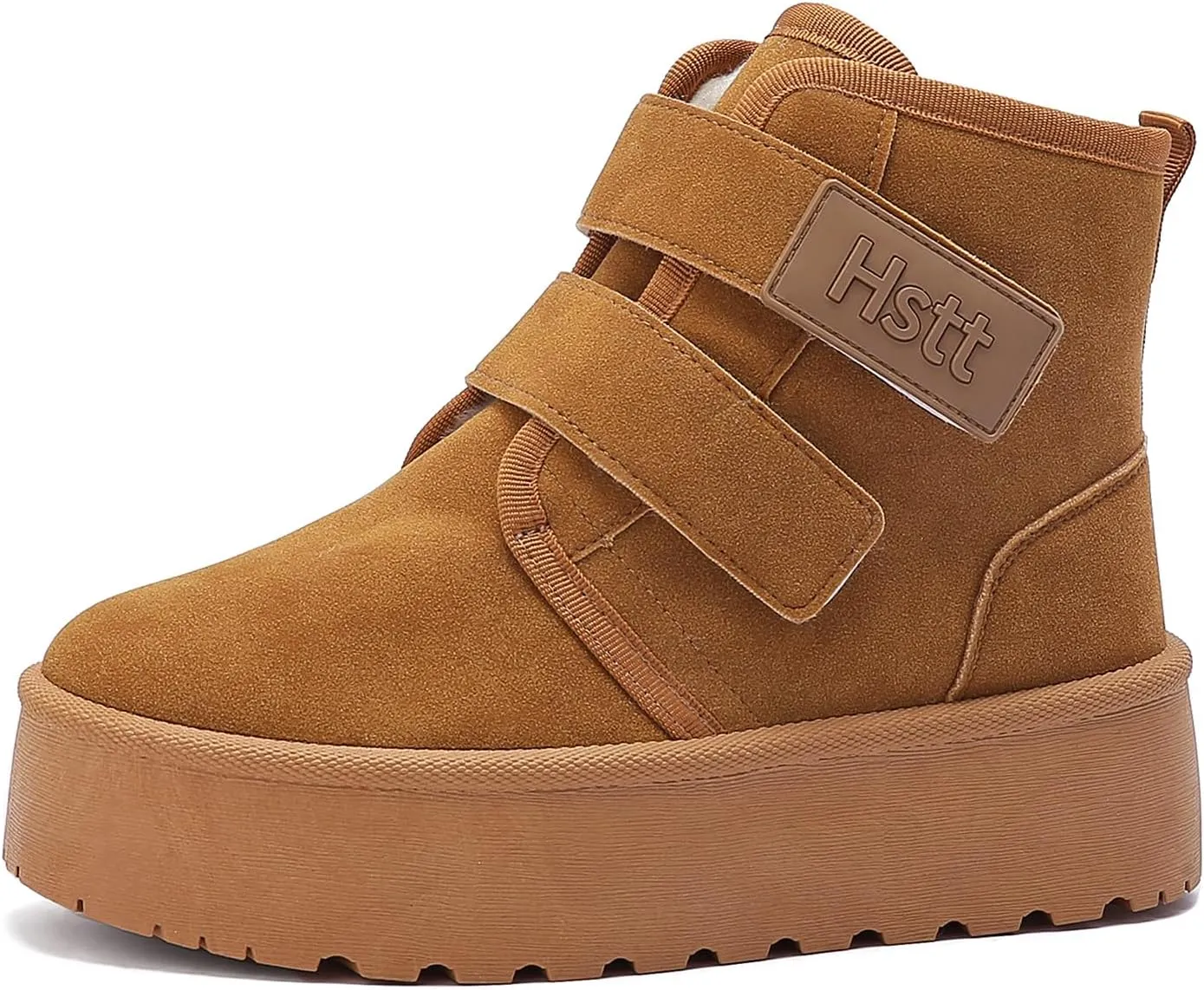 Snow Boots for Women Classic Genuine Suede Leather Winter Boots, Platform Anti-Slip Womens Fur Boots with Memory Foam, Lightweight Ankle Boots Comfort Fuzzy Slippers Shoes