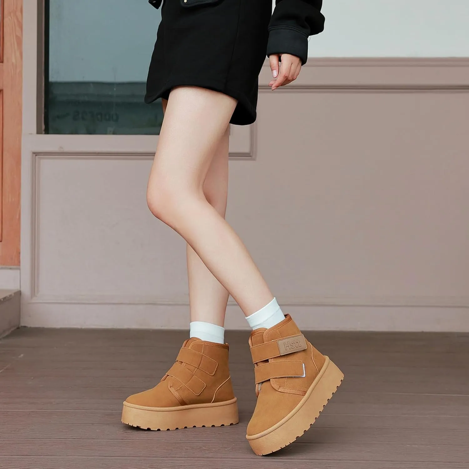 Snow Boots for Women Classic Genuine Suede Leather Winter Boots, Platform Anti-Slip Womens Fur Boots with Memory Foam, Lightweight Ankle Boots Comfort Fuzzy Slippers Shoes