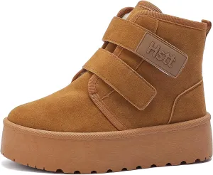 Snow Boots for Women Classic Genuine Suede Leather Winter Boots, Platform Anti-Slip Womens Fur Boots with Memory Foam, Lightweight Ankle Boots Comfort Fuzzy Slippers Shoes