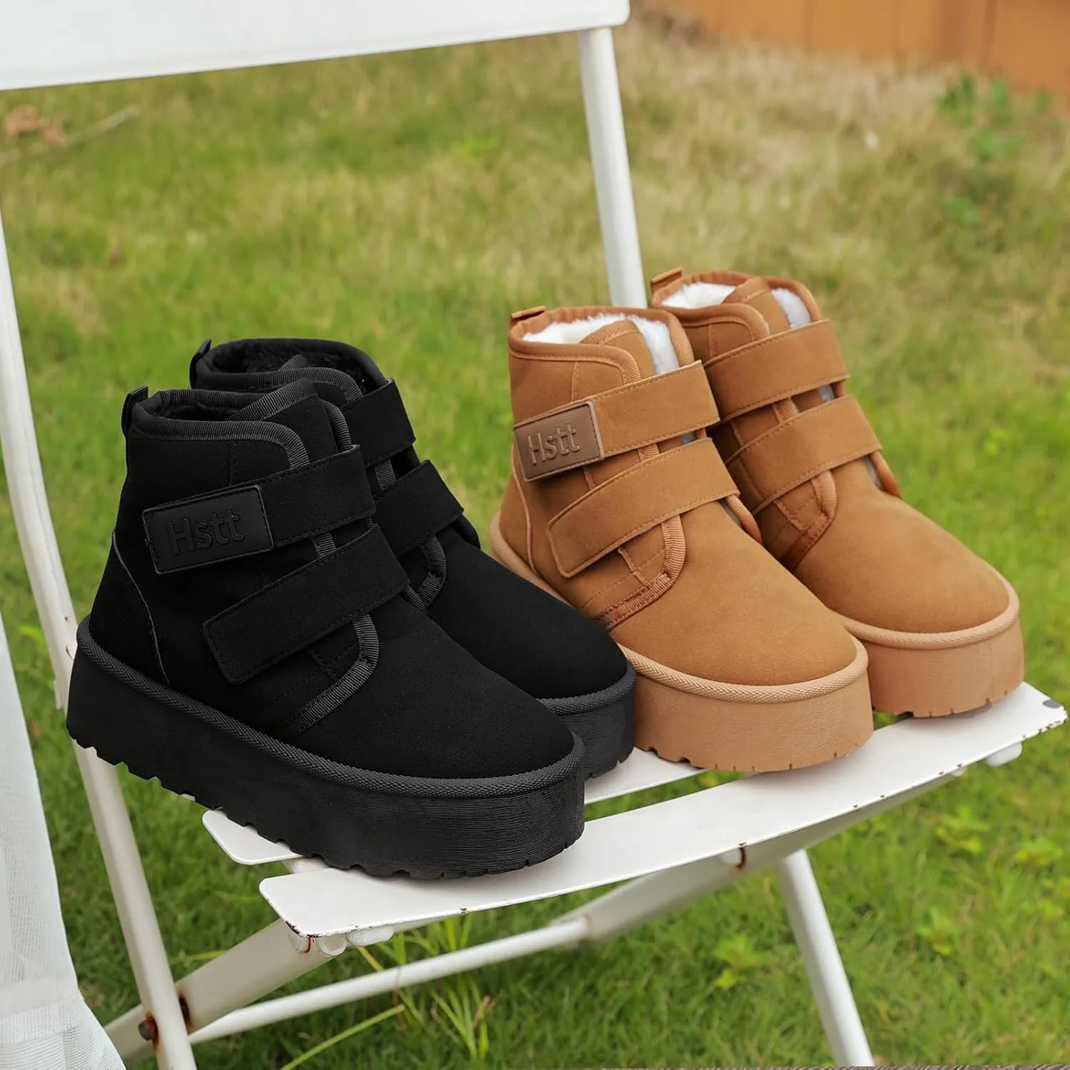 Snow Boots for Women Classic Genuine Suede Leather Winter Boots, Platform Anti-Slip Womens Fur Boots with Memory Foam, Lightweight Ankle Boots Comfort Fuzzy Slippers Shoes